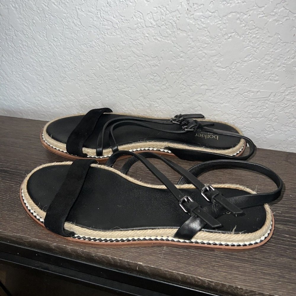 Botkier Womens Island Black Ankle Strap Flats Black Leather Espadrille Size 8